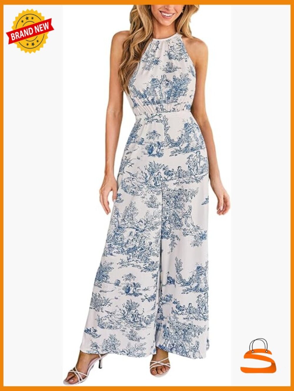 Womens Halter Neck Sleeveless Wide Leg Jumpsuit Summer Romper Soft Breathable